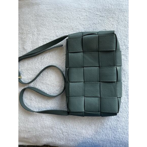 STELLA BIANCA Made In Italy Woven Pebbled Leather adjust Crossbody Handbag Blue - Picture 15 of 16